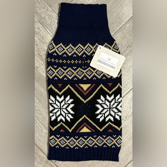 New Navy Blue Snowflake Pattern Fair Isle turtleneck Dog Sweater S - Picture 1 of 3